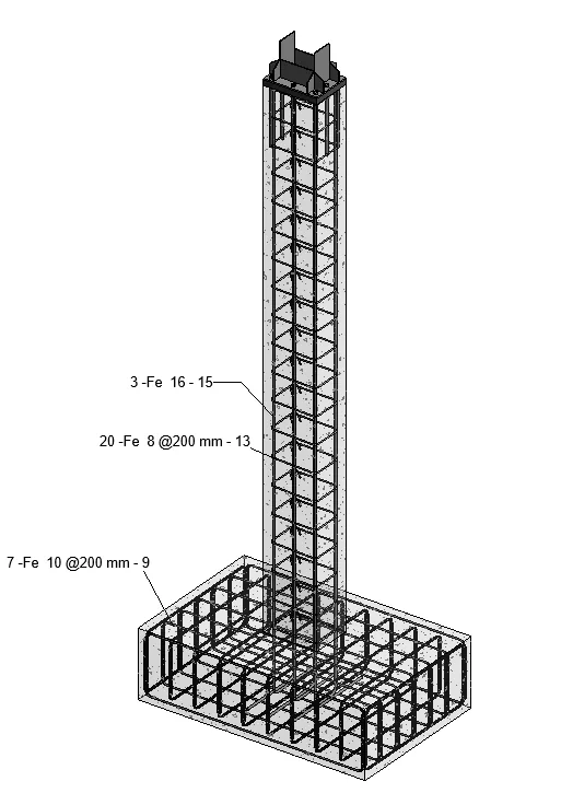 Armadura de fundación modelada en BIM