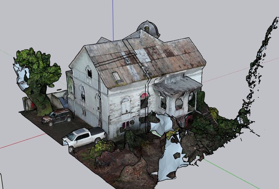 Modelo 3D exterior con acceso vehicular