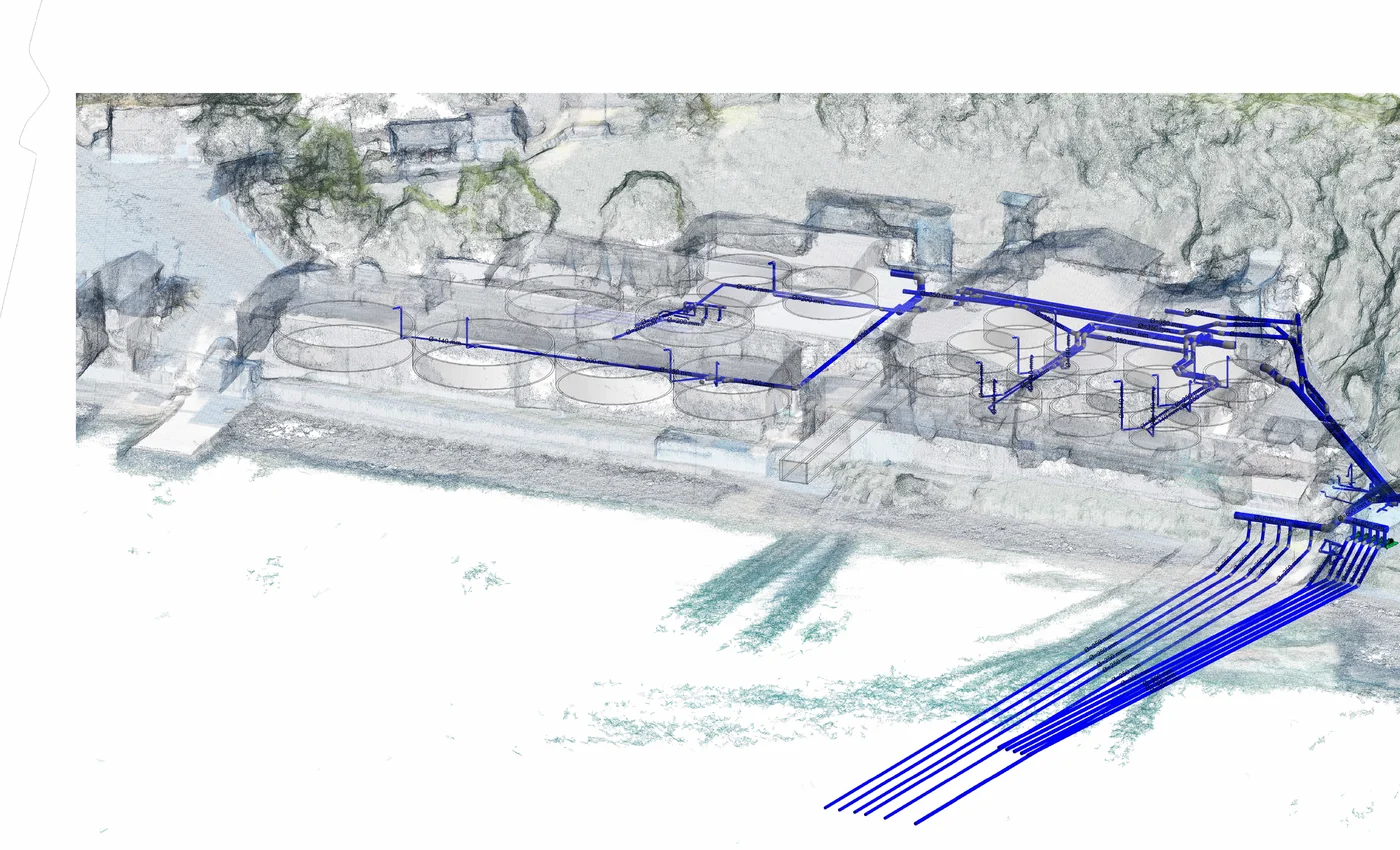 Red de afluentes industriales modelada en tres dimensiones
